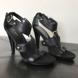 Nine West leather black metal buckle heels